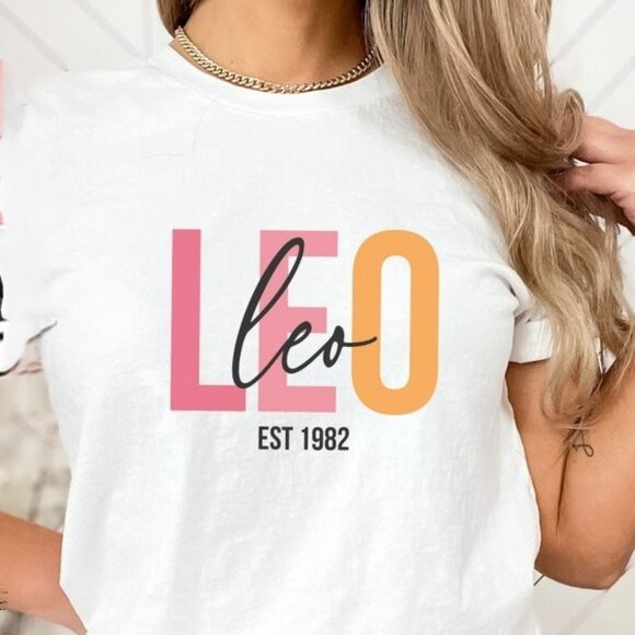 Tops - Leo T-Shirt, Birthday T-Shirt, Crewneck T-Shirt, July August Birthday Shirt